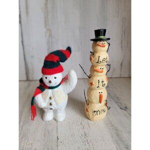 Let it snow Snowman set figure glitter vintage home decor xmas